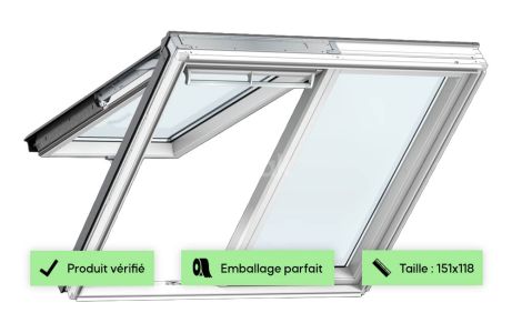 Verrière VELUX 151x118 - GPLS MMK06 - Projection / Confort / Bois laqué blanc 2