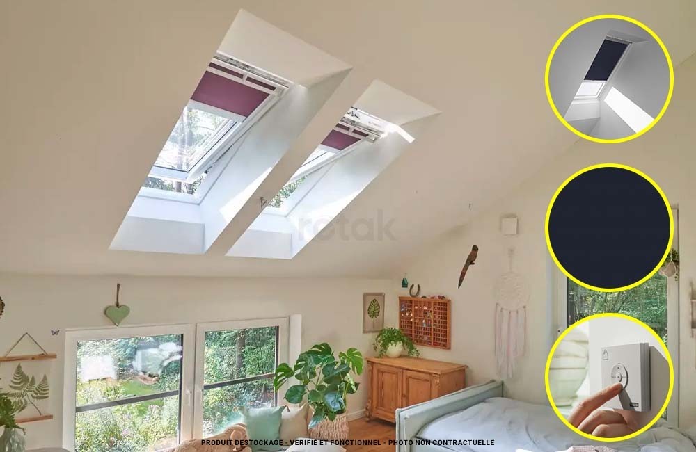 image illustrative Store velux occultant motorisé solaire - V22 - 55x70 - Bleu foncé